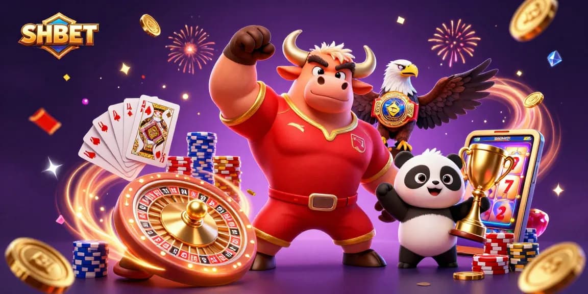 Engage in thrilling gameplay at SHBET with a dynamic 3D casino illustration showcasing excitement and winning.