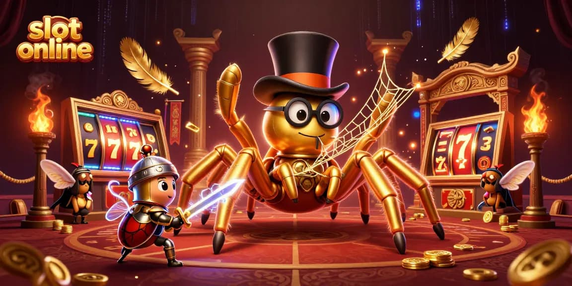 Play exciting slot online games highlighted by a golden tarantula and valiant beetle knight scene.