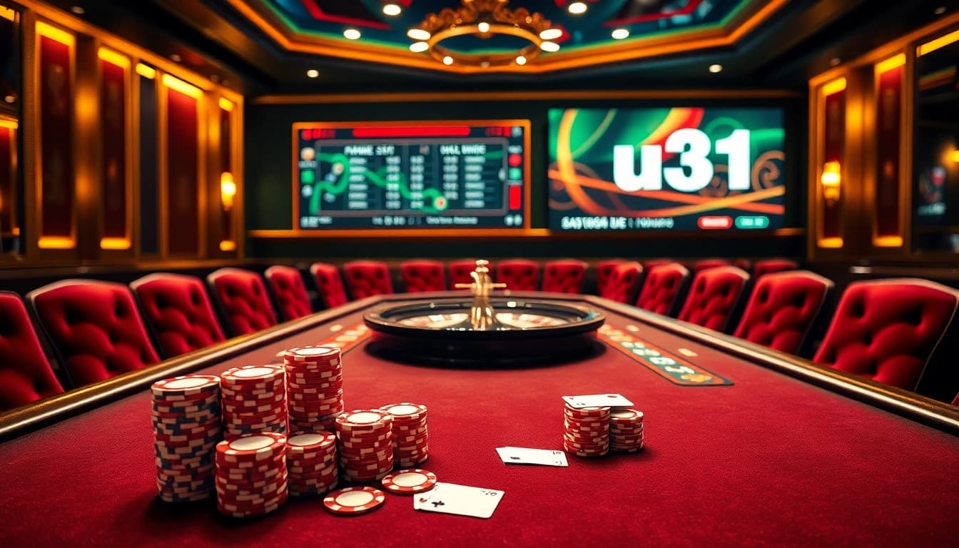 Engaging casino scene with u31 gaming tables, chips, and cards inviting high-stakes play.