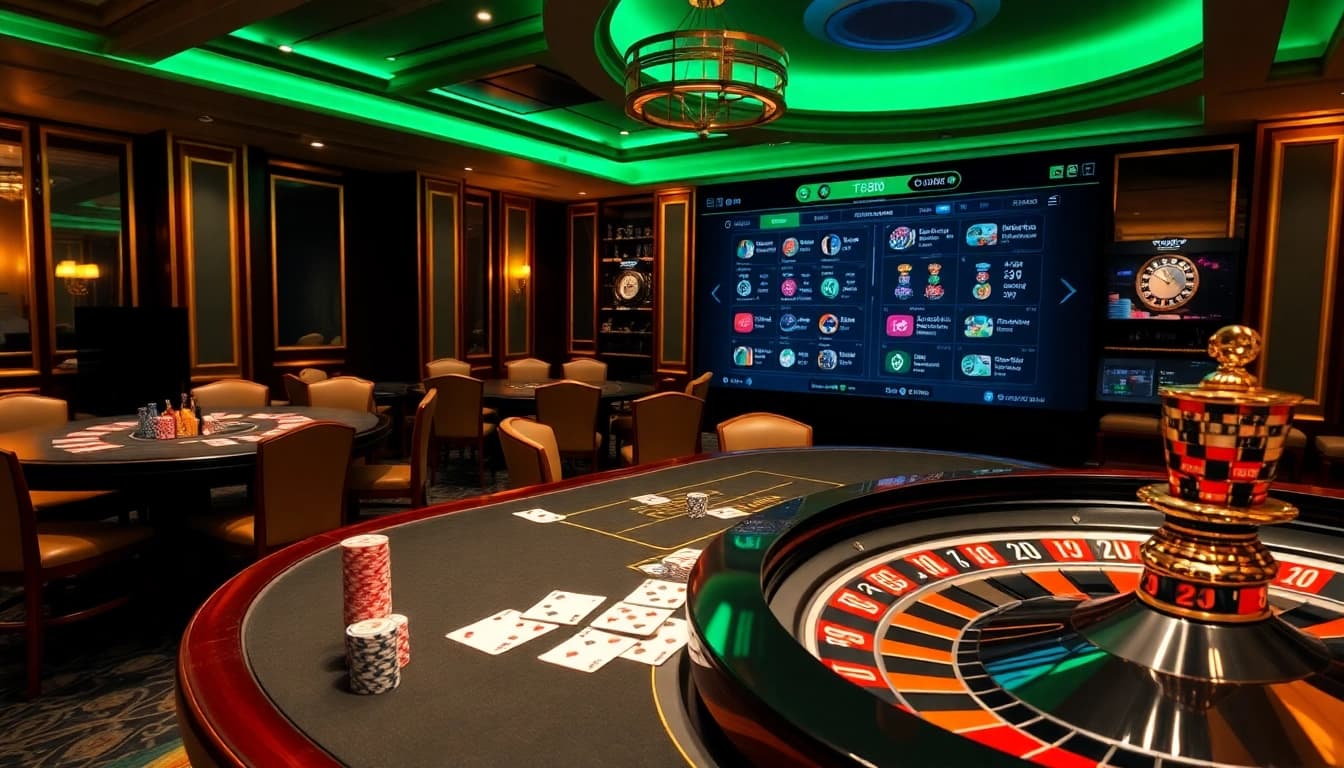 Engaging poker game scene with tg88 elements, featuring colorful chips and cards.