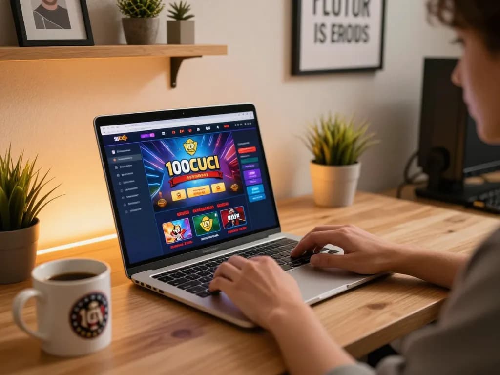 Register 100Cuci with excitement at a modern home gaming setup.