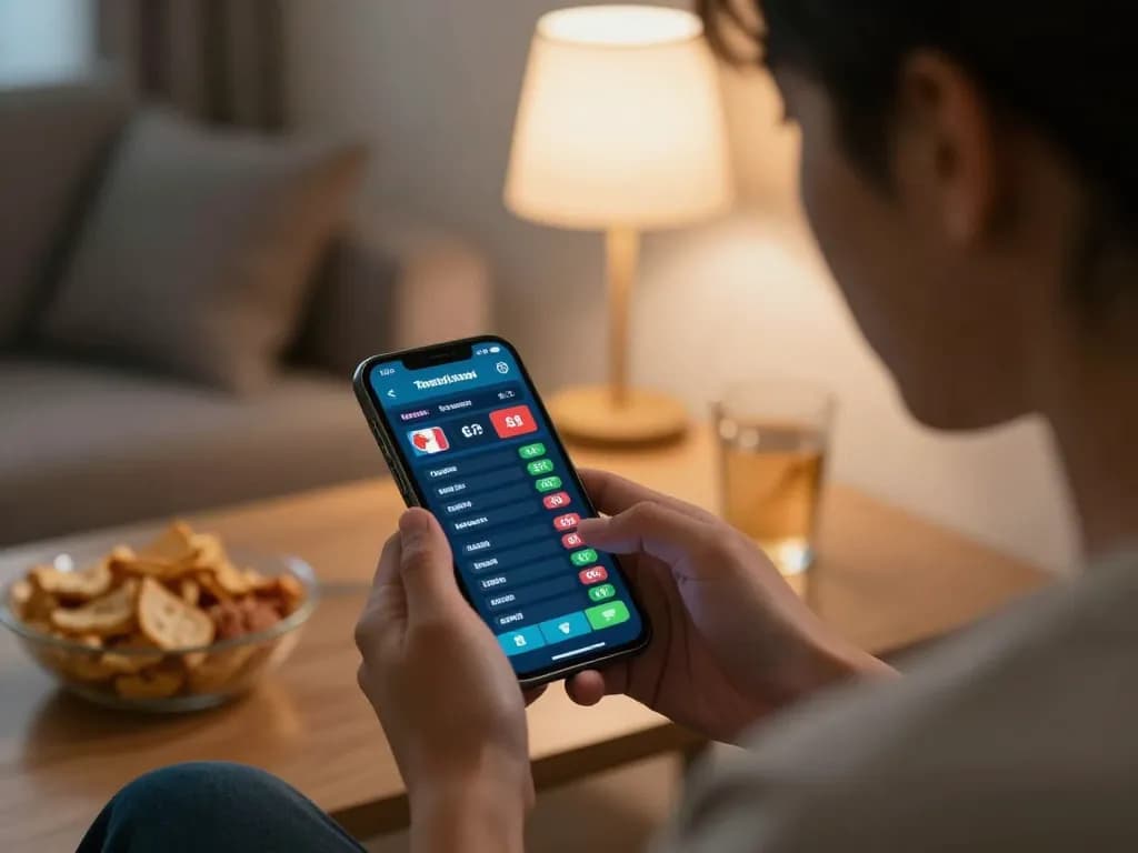 Engaging in live sports betting on go89 with smartphone displaying odds and betting options.