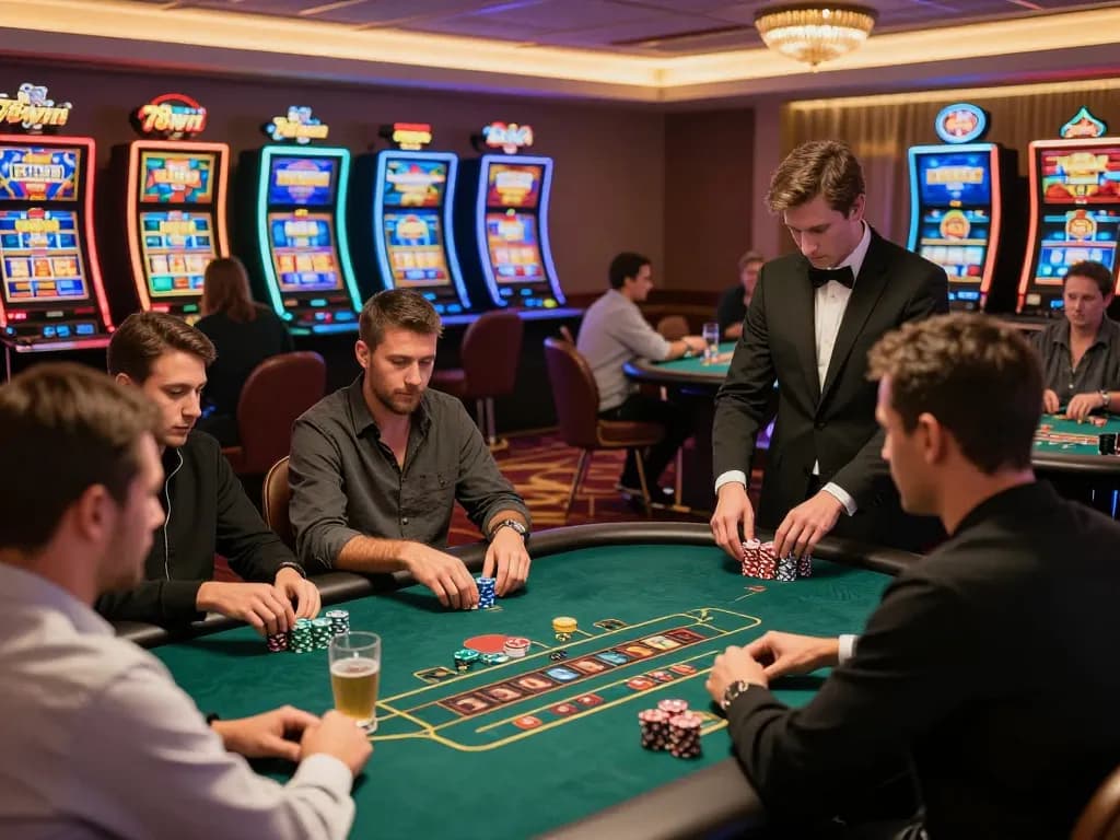 Players betting strategically on live games at 78win's lively casino floor, highlighting engagement and excitement.
