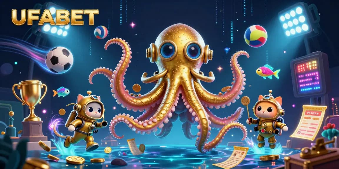 Win big with UFABET at this vibrant 3D casino scene featuring exciting gaming elements.