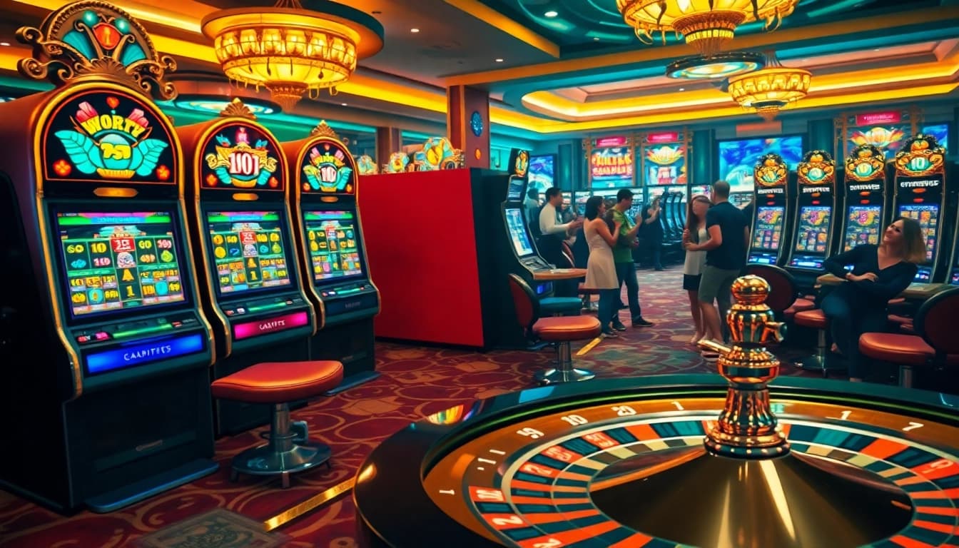 Experience the thrill of slot gacor bonus besar with vibrant casino games featuring exciting jackpots and players celebrating wins.