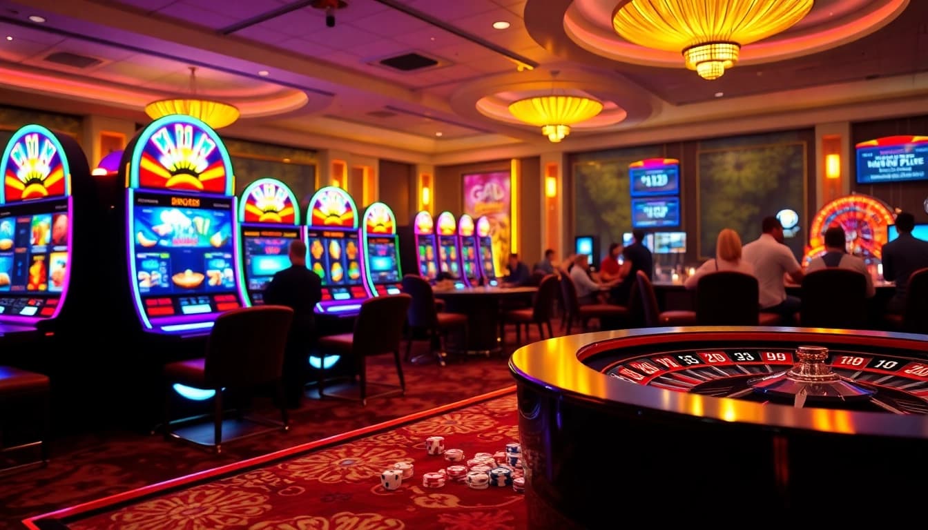 Experience thrilling slot gameplay at BRO138 with bright lights and engaging casino atmosphere.
