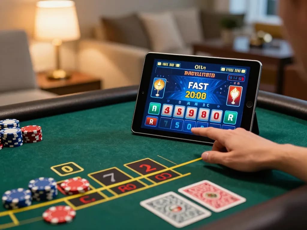 Player strategizing in SC88 Baccarat game using tablet in cozy home setting
