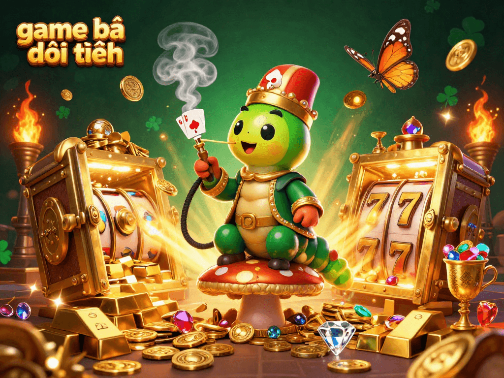 Engage with game bài đổi thưởng in a vibrant and rich casino scene featuring a caterpillar hookah-master.