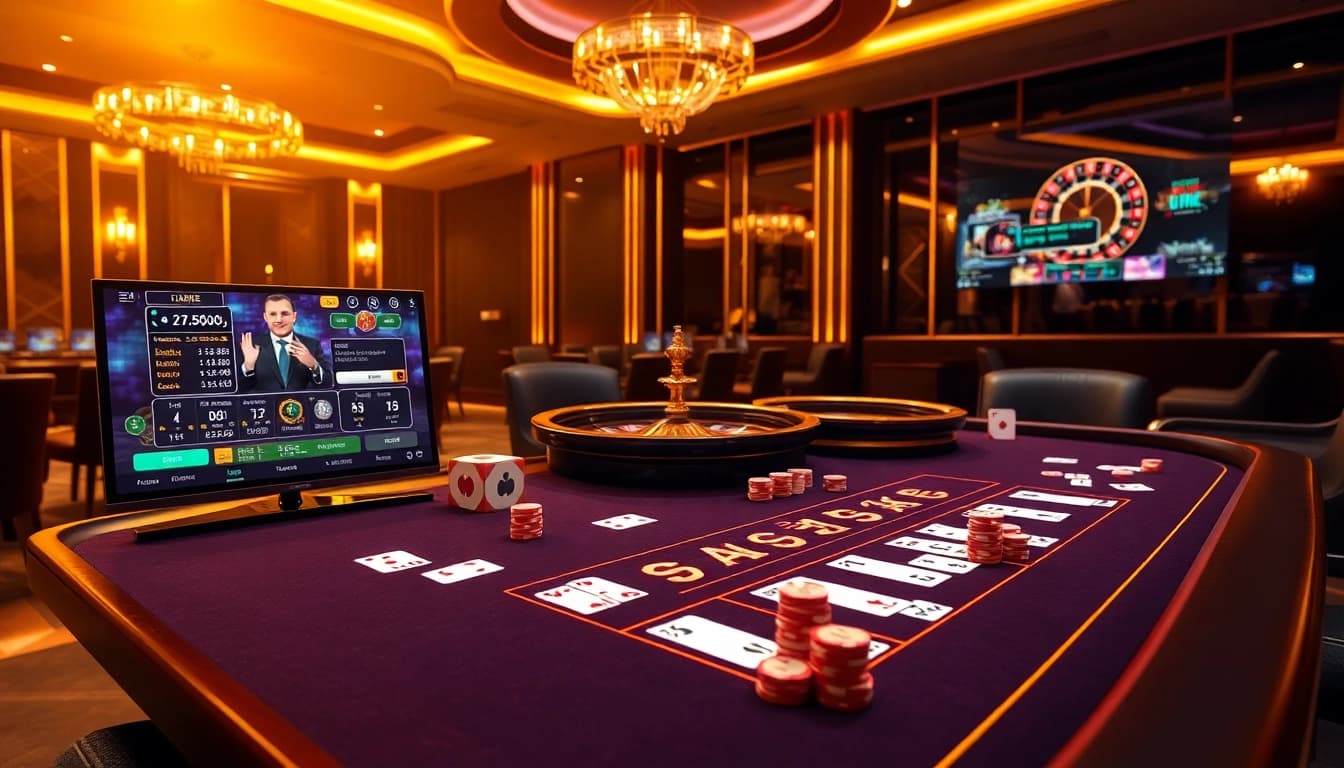 G28 online casino scene featuring exciting gaming tables, cards, and vibrant roulette wheel.