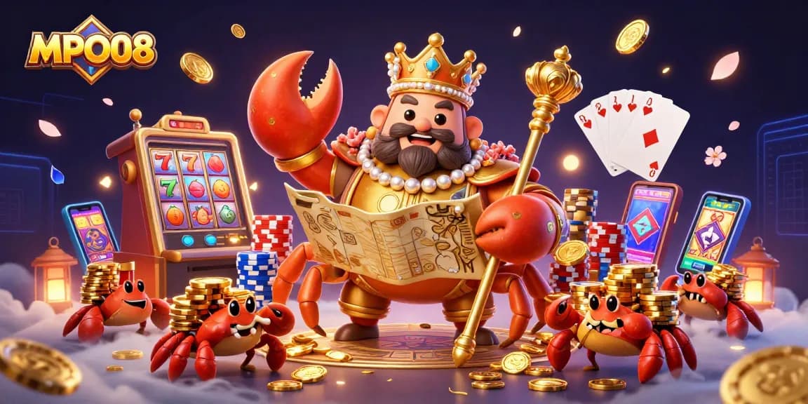 Experience the excitement of gaming with MPO08's vibrant dynamic casino scene featuring golden treasures.