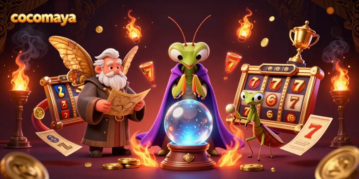 Cocomaya showcases thrilling slot reels with dynamic characters in a captivating casino scene.