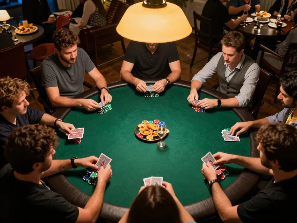 CK444 players engaged in intense poker game at home, showcasing thrill and social interaction