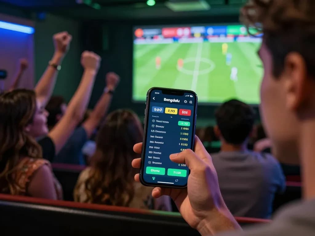Bettor engaging with the Bongdalu app for live betting during a sports event, showcasing dynamic odds.