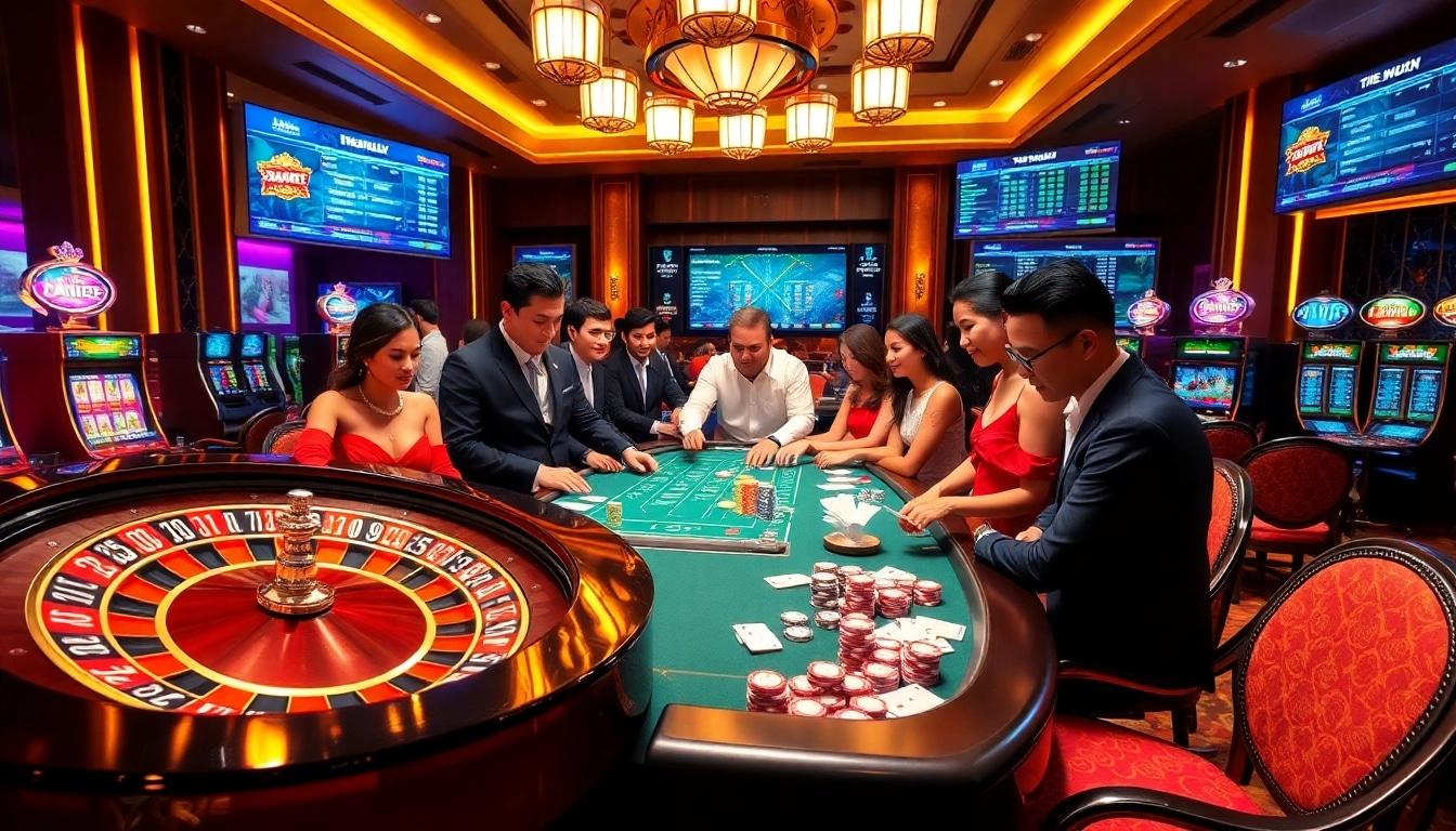 Experience excitement at https://kong88.win with vibrant casino scenes featuring roulette, poker, and engaging players.
