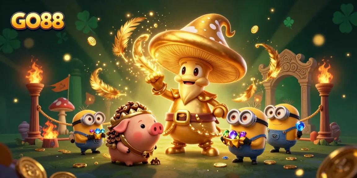 Experience GO88's thrilling world of entertainment with an energetic wizard and magical treasures.