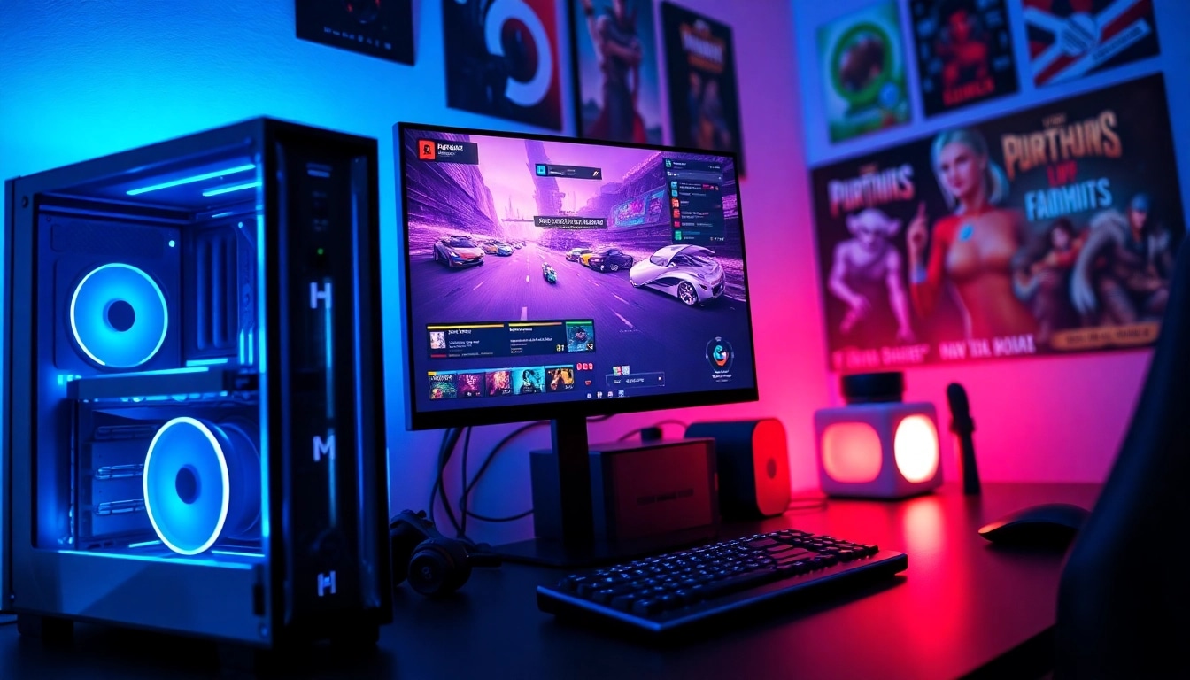 Jogadores experimentam o higame em uma configuração de jogo vibrante com iluminação RGB.