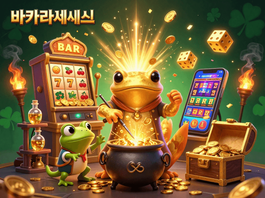 바카라사이트에서 게임하는 금색 도룡뇽과 개구리 보조의 매혹적인 장면