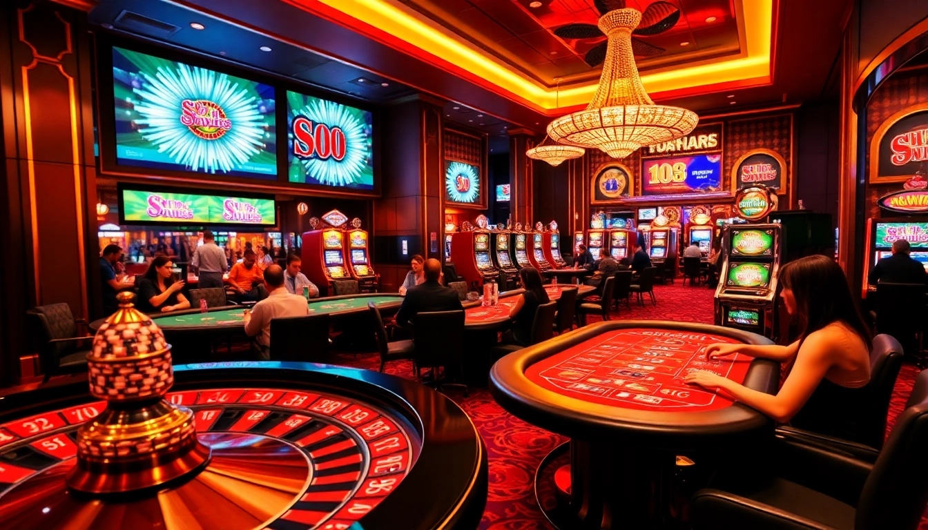 Xn88 bet excitement at a bustling casino table with players engaged in poker and roulette.