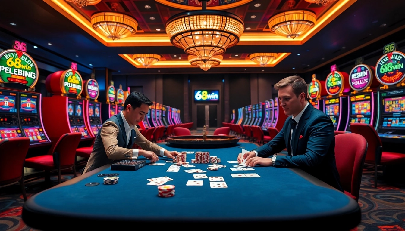 Engaging casino scene showcasing a dealer at a table, emphasizing 68win's exciting betting experience.