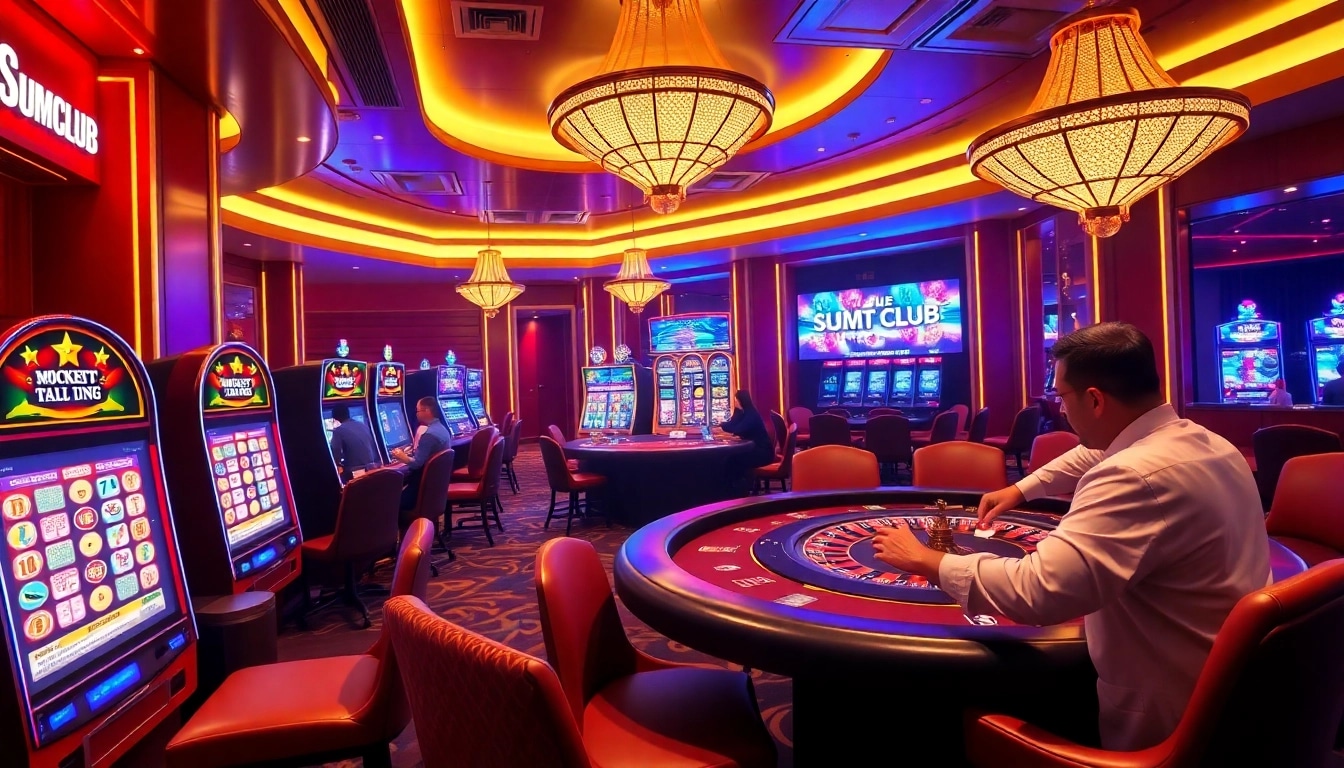 SumClub players winning at the vibrant casino with table games and slot machines.