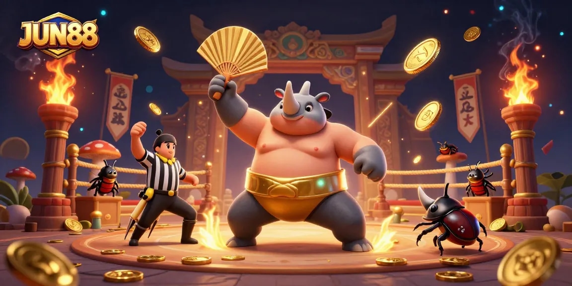 Experience thrilling chaos at JUN88 with a vibrant casino showdown featuring coin-strewn action.
