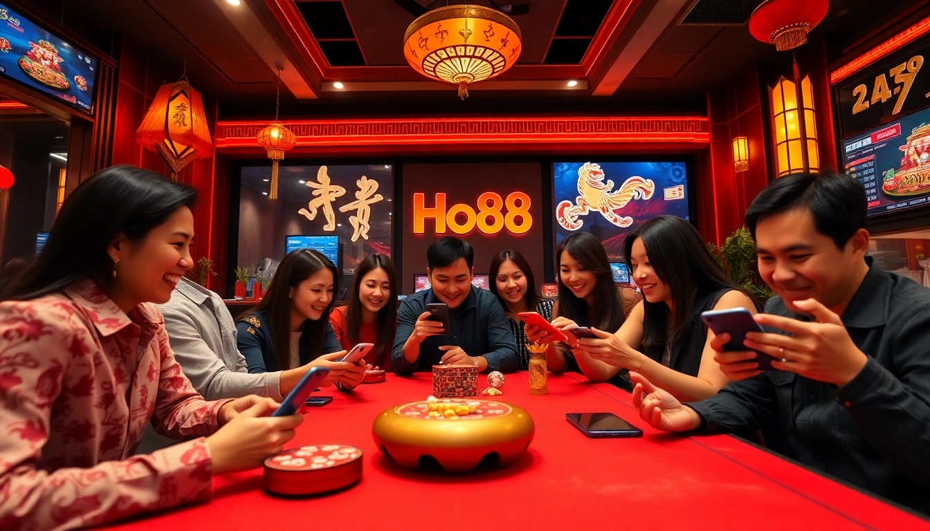 Ho88 offers a vibrant online gambling experience with players engaging in betting games, showcasing Vietnamese culture.