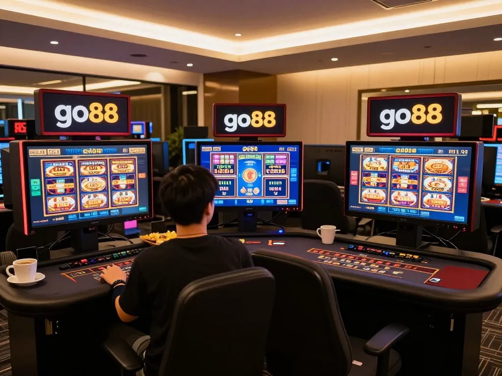 Engaging gameplay on go88 casino app showcased on multiple screens in a stylish home setup