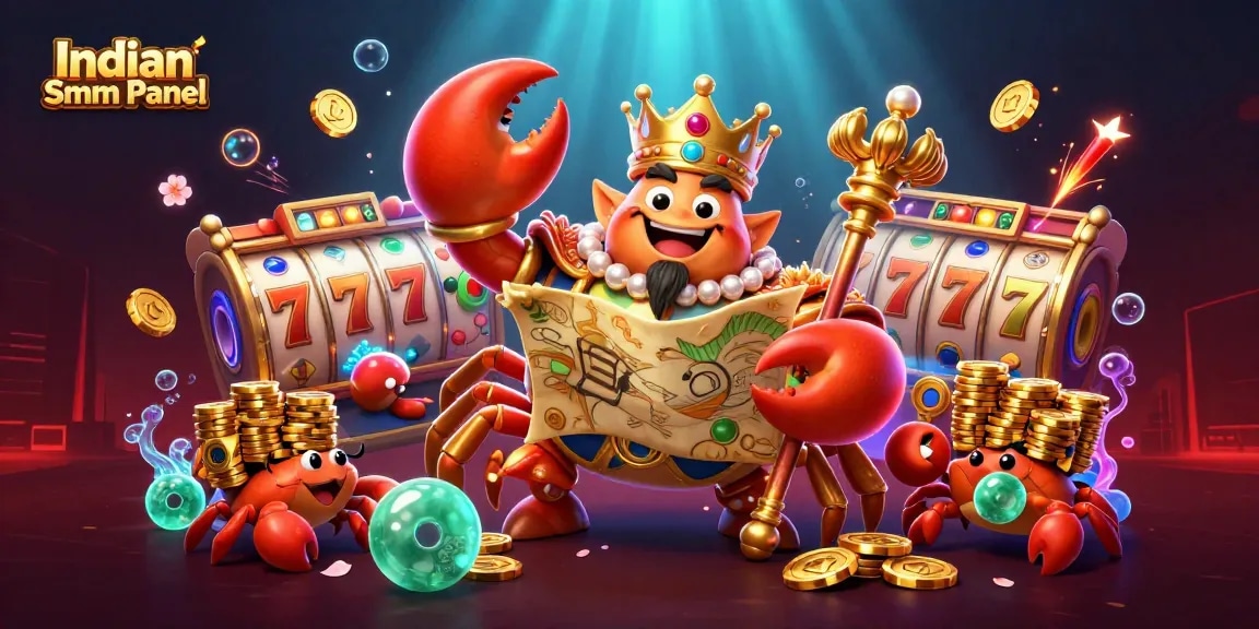 Experience the thrill of Indian Smm Panel with a golden crab emperor amid casino elements.