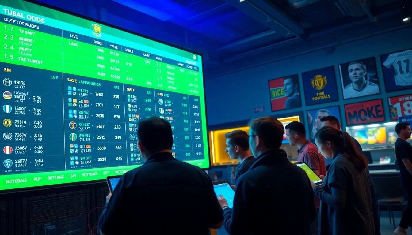 Dynamic sports betting scene showcasing keonhacai live odds and engaged bettors.