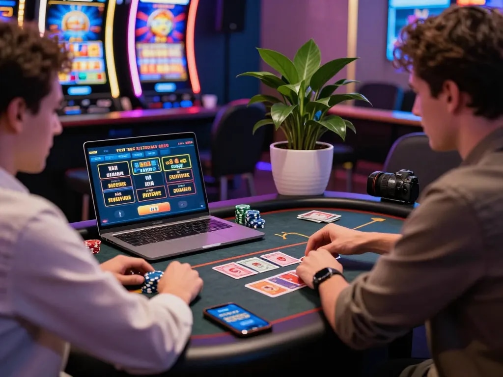 Enthusiastic player engaging with HM88 com's virtual dealer in an exciting online gambling atmosphere.