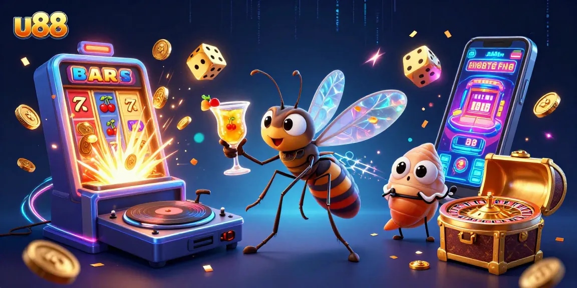 Engage in thrilling gameplay at u88 with an exciting casino atmosphere featuring vibrant characters and elements.