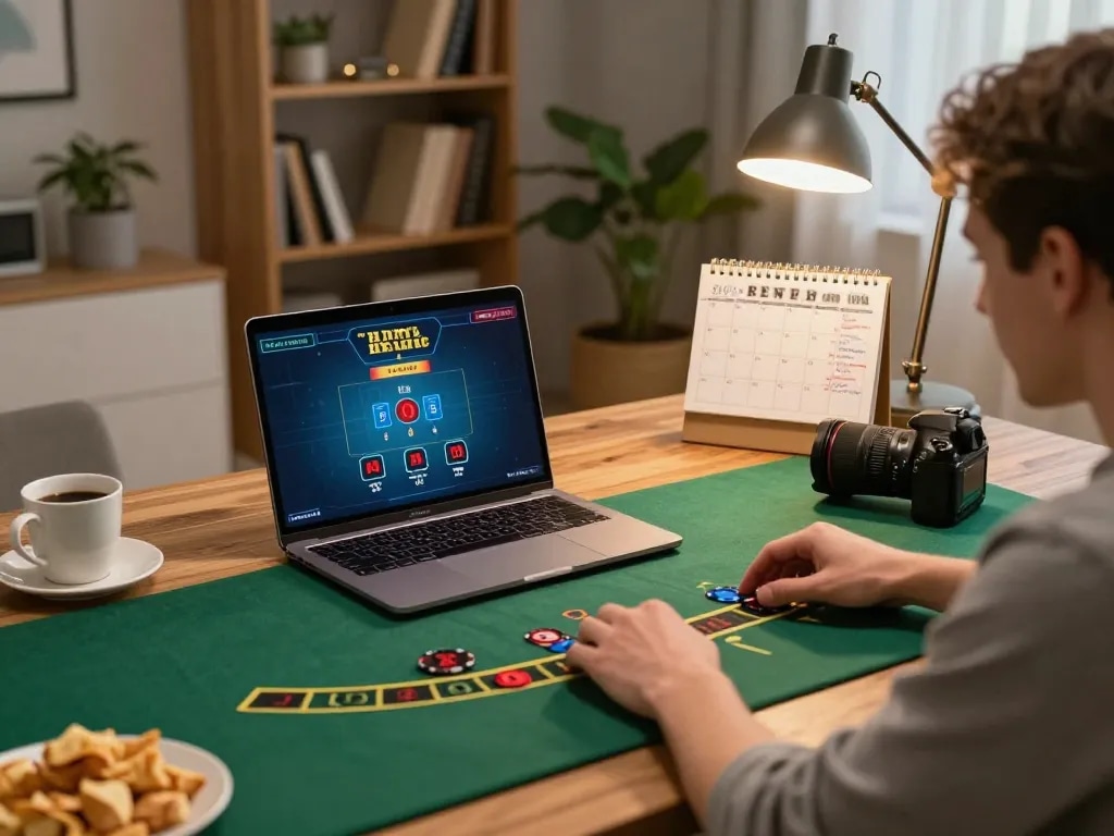 SUNWIN user enjoying live dealer blackjack session on laptop in cozy home setup.