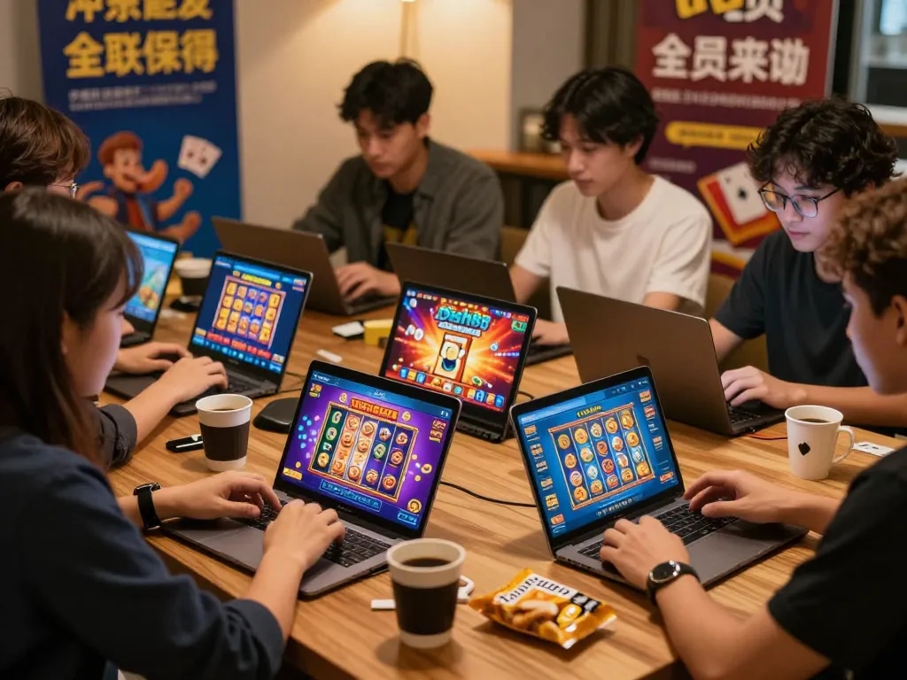 Shoppers exploring Dash88 for exciting slot game options in a vibrant online retail atmosphere.