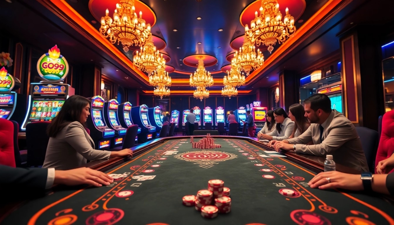 Experience the thrill of GO99 at an upscale casino table with vibrant gameplay elements.