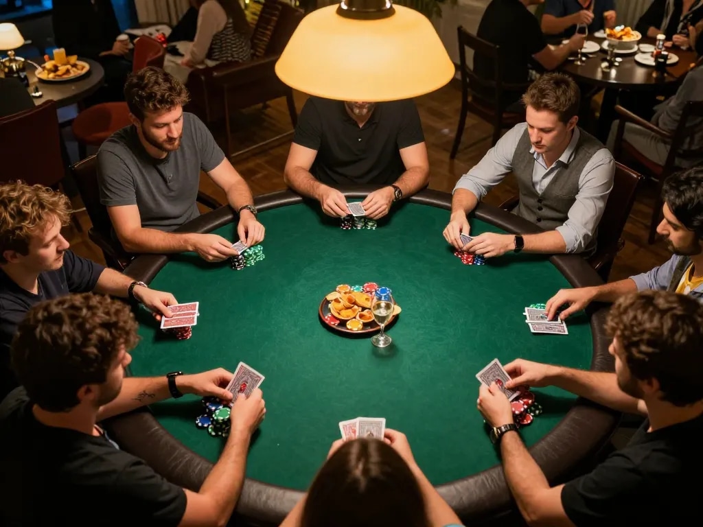 CK444 players engaged in intense poker game at home, showcasing thrill and social interaction