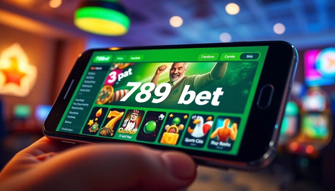 Engaging smartphone interface of 789bet showcasing poker, sports betting, and slots in a vibrant design.