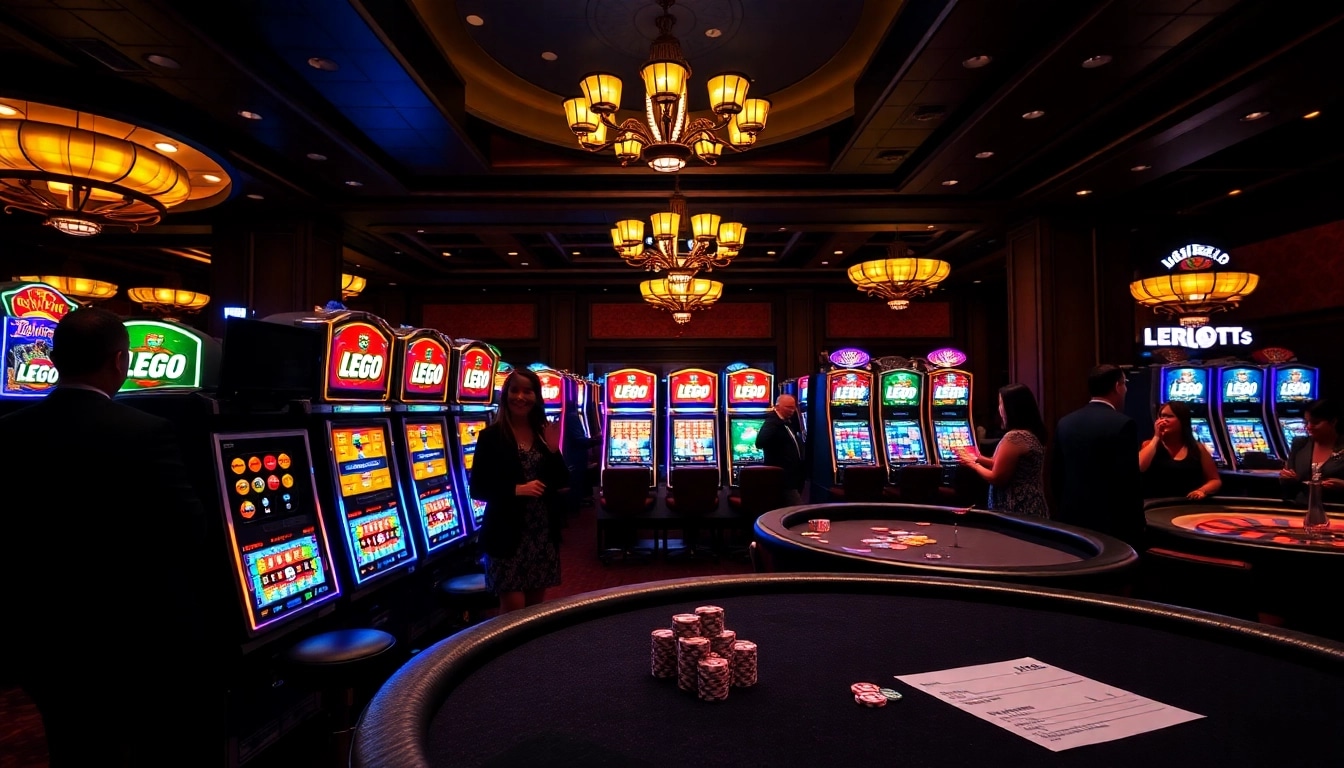 Experience the excitement of winning at LEGO138's vibrant casino interior filled with slot machines.