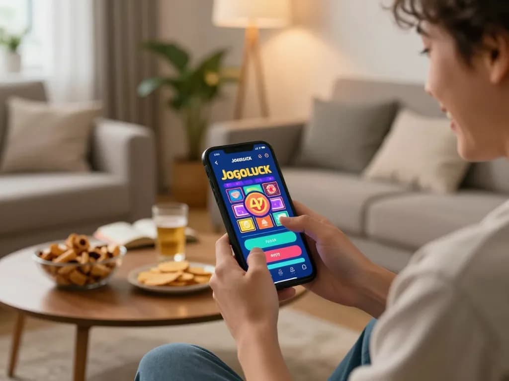 Player engaging with the Jogoluck app for an immersive mobile gaming experience.