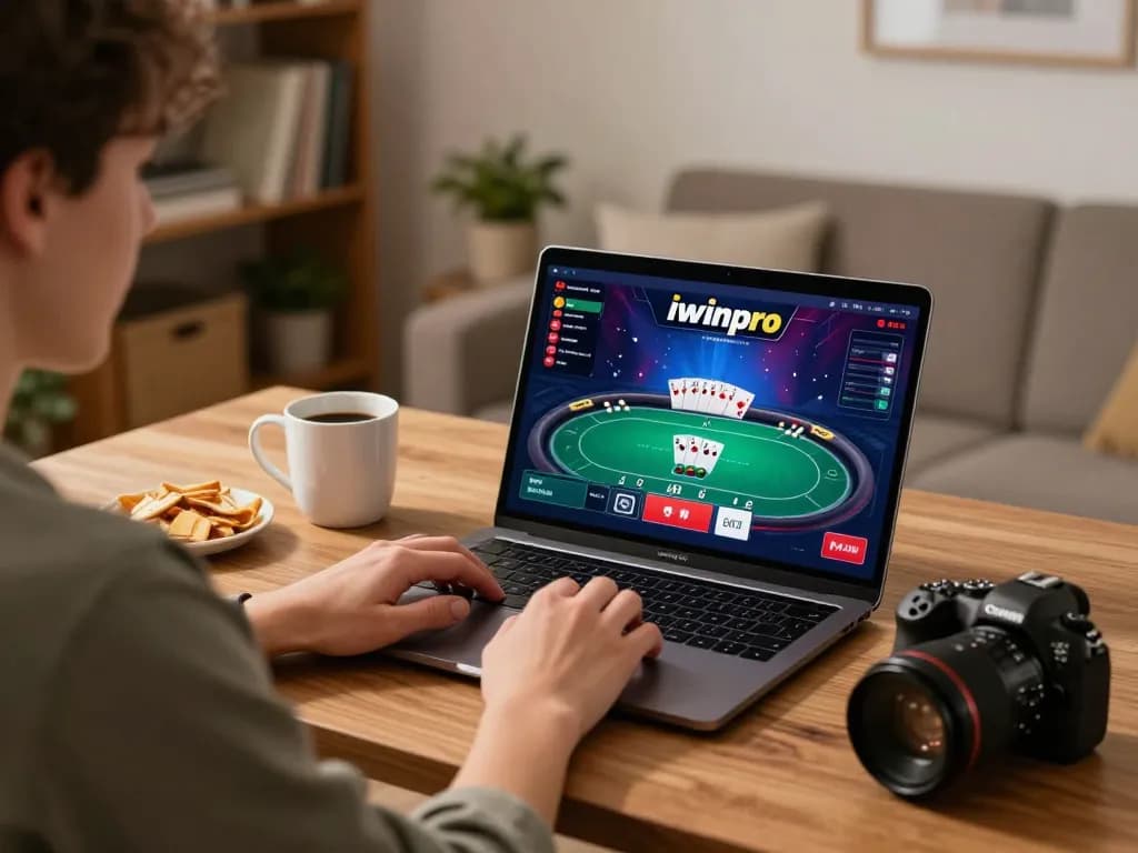 Engaging gameplay on iwinpro app for online casino in a cozy home environment.