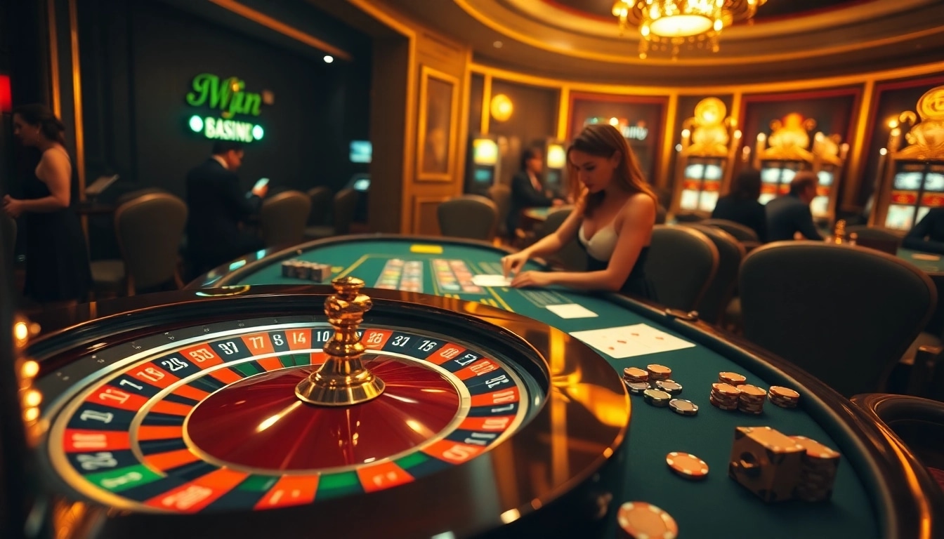 Exciting poker action at 33WIN casino featuring vibrant chips and a roulette wheel.