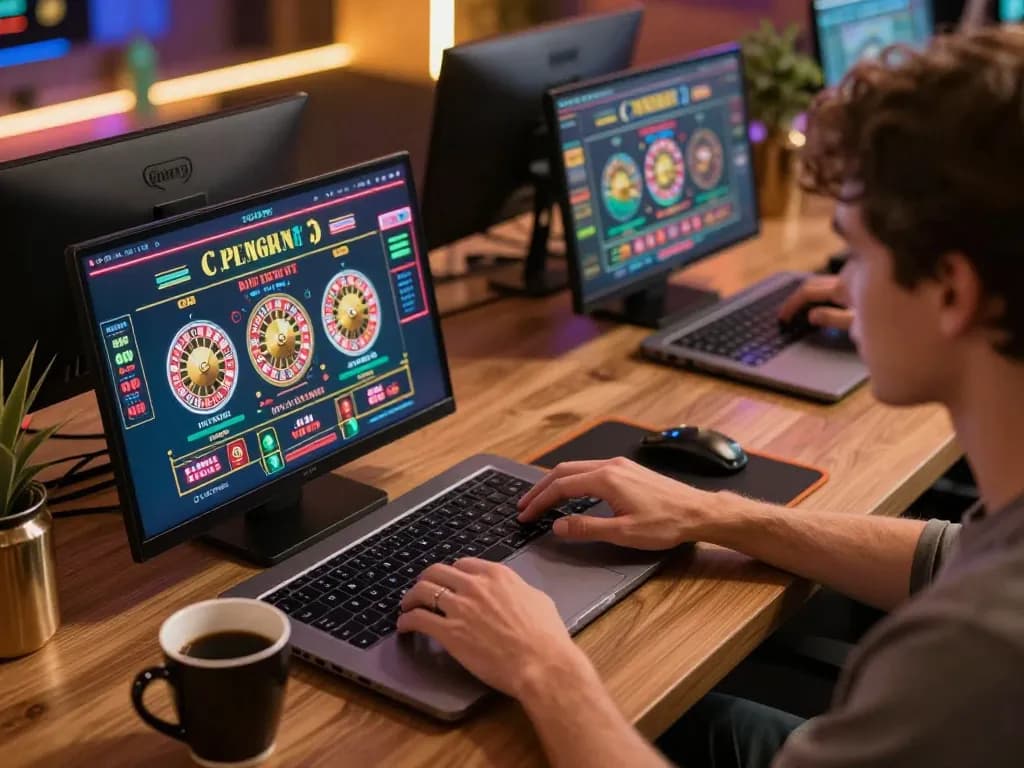 Engaging gaming session at home showcases link go8 for enhanced online gambling experience.