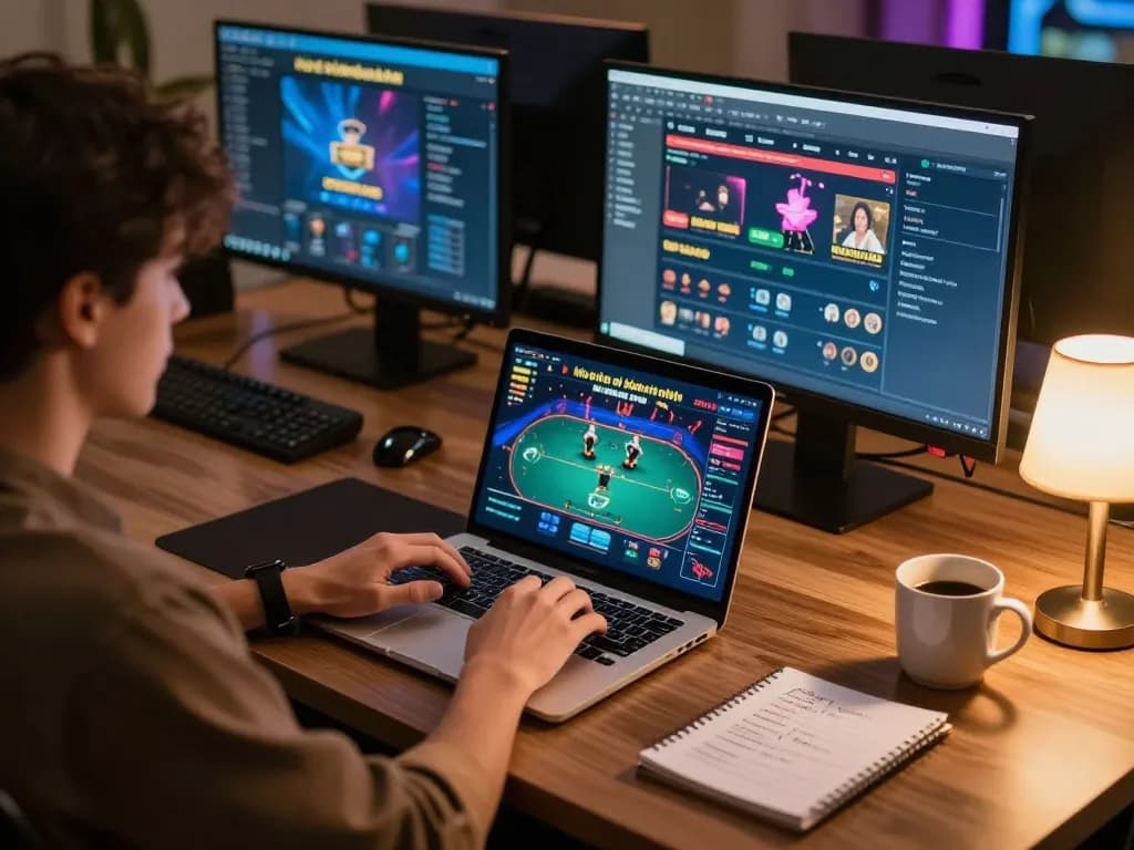 Engaging in online gaming with kèo nhà cái hôm nay displayed on laptop in a cozy setup
