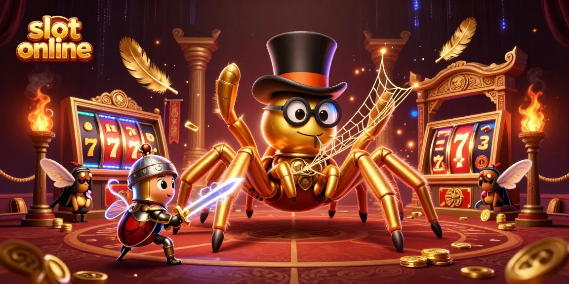 Play exciting slot online games highlighted by a golden tarantula and valiant beetle knight scene.