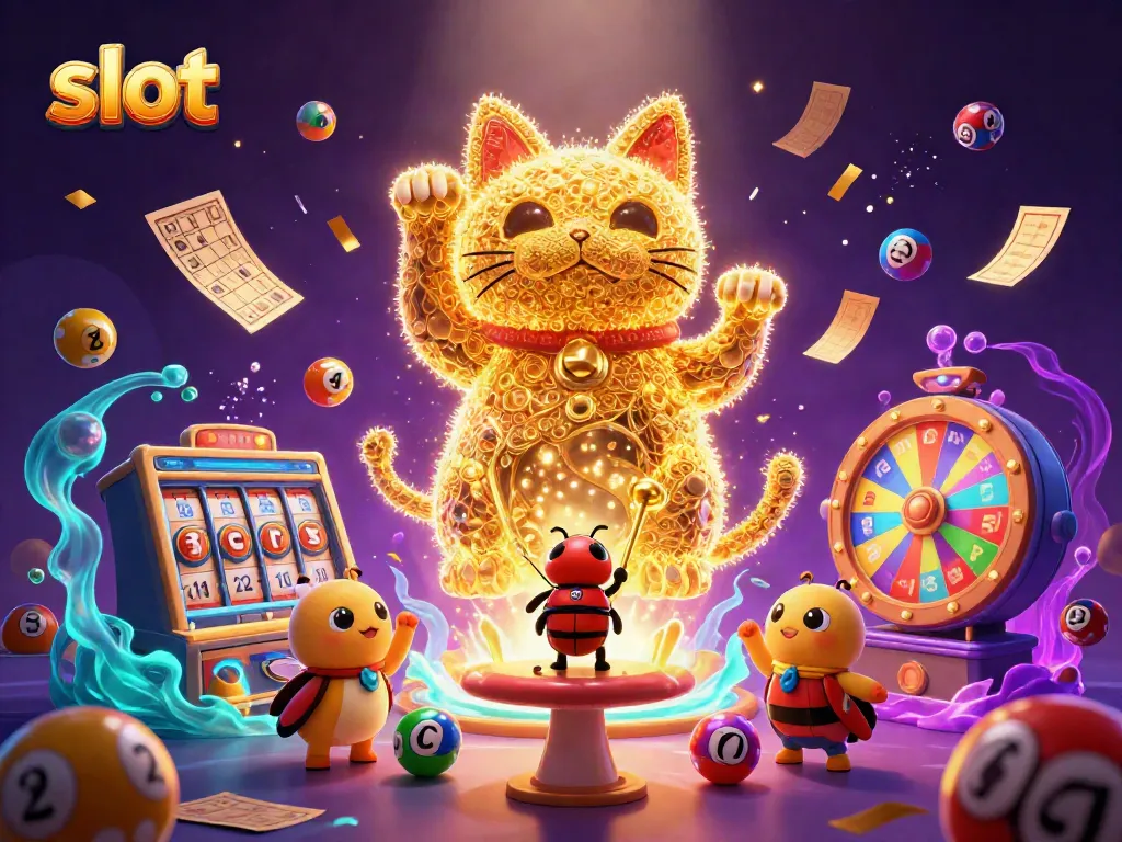 Menangkan slot dengan keberuntungan dari kucing raksasa yang dihasilkan oleh kupu-kupu dan elemen kasino berkilau.