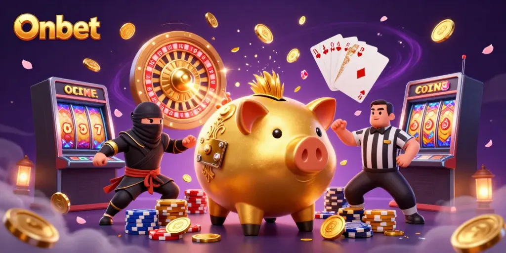 Experience thrilling action at Onbet with a dynamic casino scene featuring a sumo wrestler and samurai.