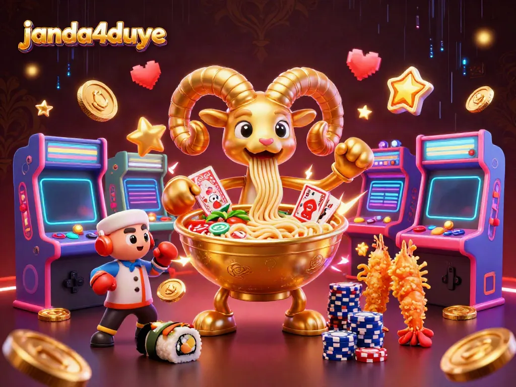 Bermain di janda4duye dengan keseruan karakter 3D seperti mangkuk ramen emas raksasa dan dealer sushi menggoda.