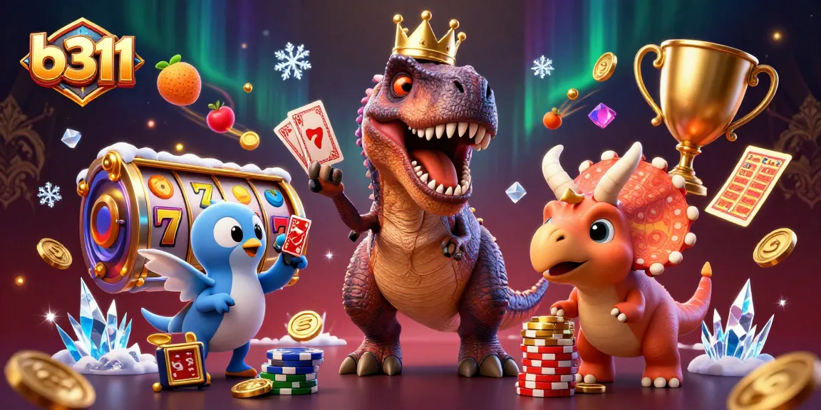 O b311 oferece jogadas emocionantes enquanto um T-Rex tenta embaralhar cartas com a ajuda de criaturas pré-históricas.