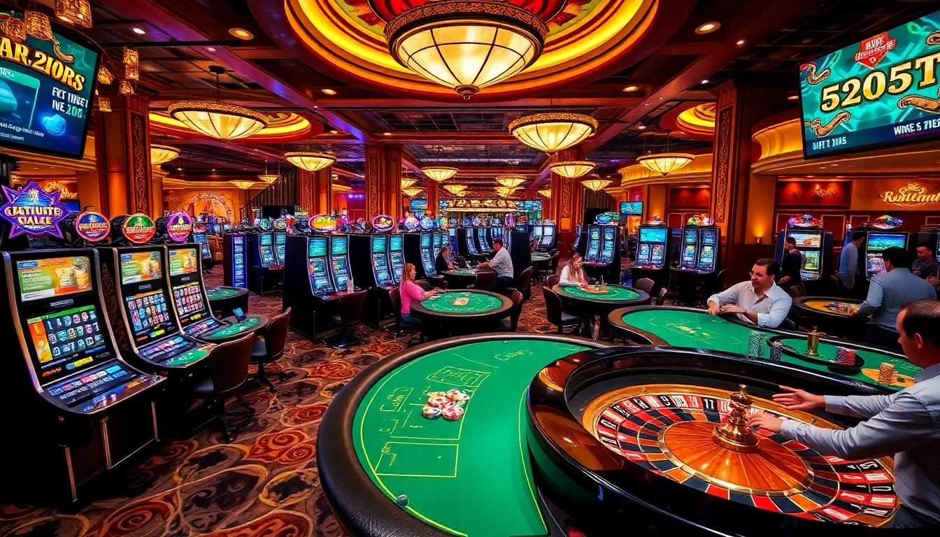 Situs11 players enjoying exciting slots and table games in a luxurious casino setting.