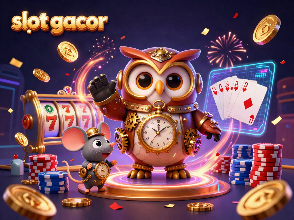 Persembahan slot gacor dengan karakter burung hantu dan koin berkilauan di kasino digital.