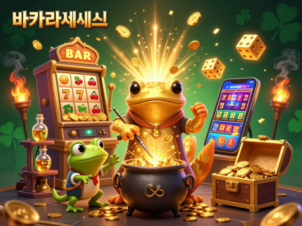 바카라사이트에서 게임하는 금색 도룡뇽과 개구리 보조의 매혹적인 장면